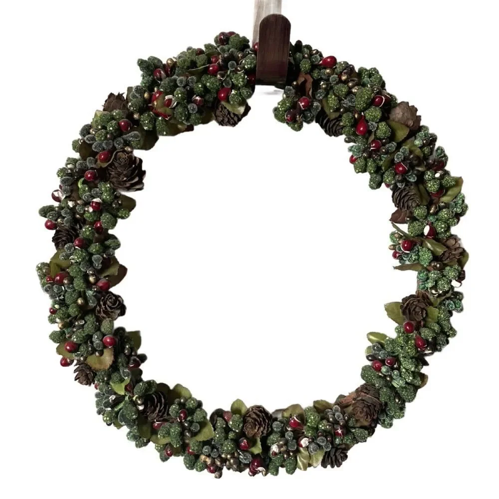 Christmas Wreath Shimmering Green w/Pinecones & Cranberries